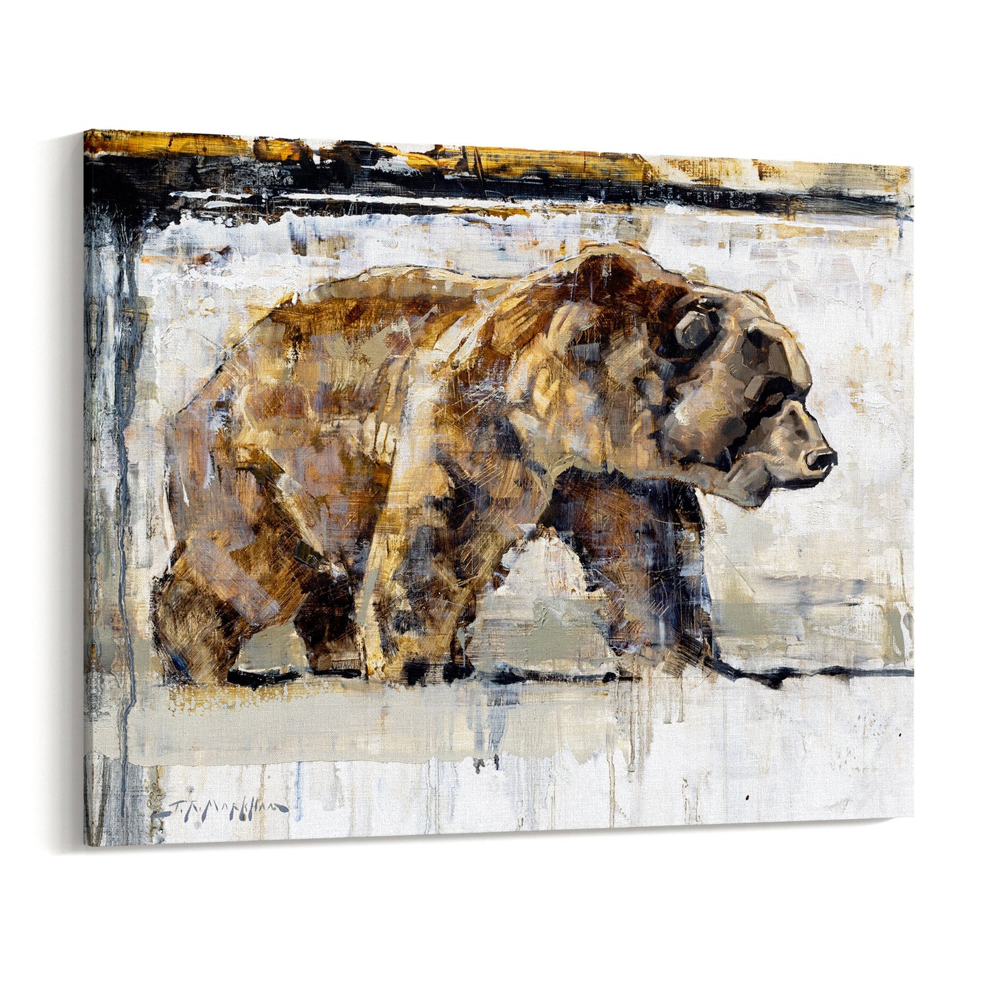 Canvas print wall art of grizzly bear painting available in canvas wrap or framed in multiple sizes