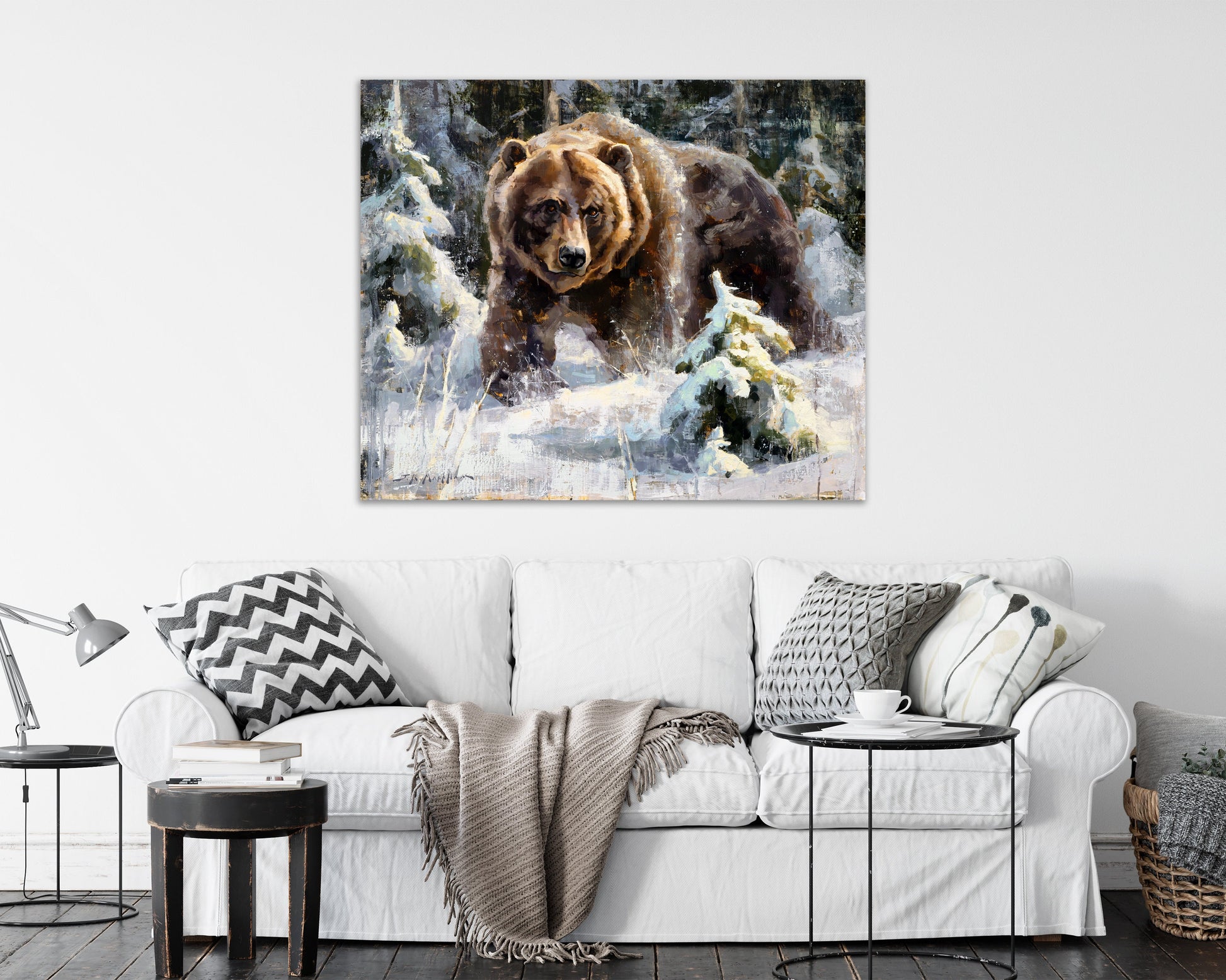 Grizzly bear painting canvas print wall art