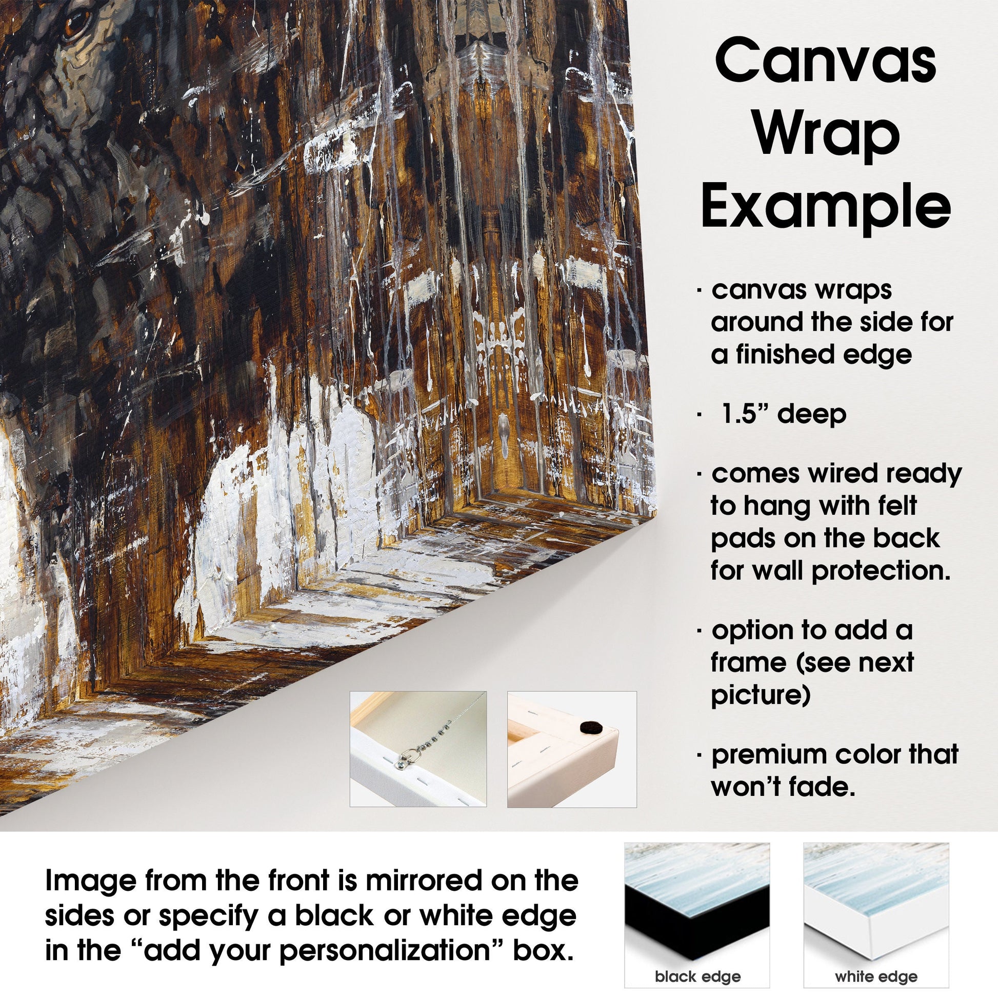 Canvas print options for wall art including a canvas wrap or framed canvas print