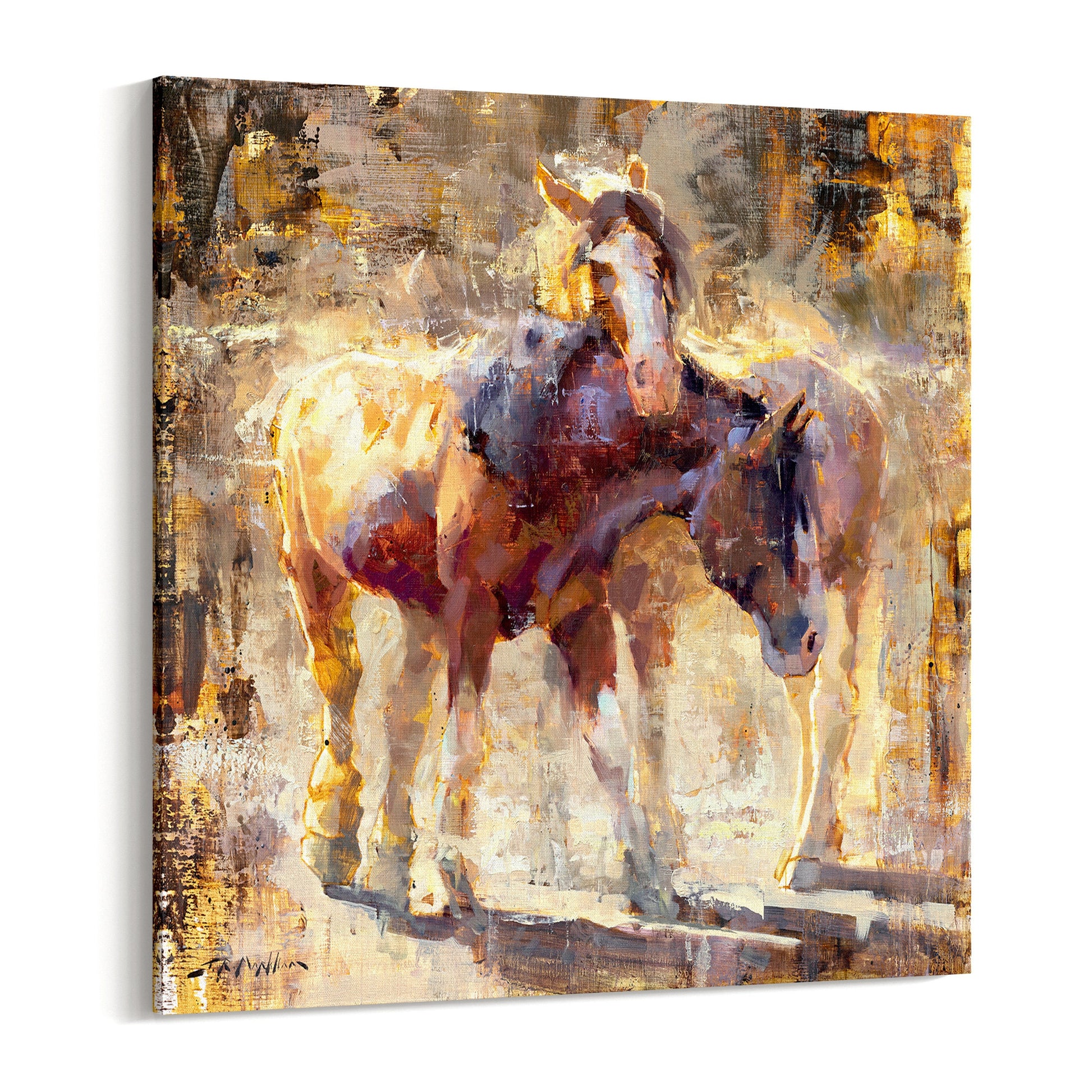 Canvas print of 2 brown horses painting