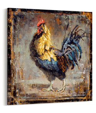 Giclee canvas print of contemporary rooster chicken painting for farmhouse rustic wall art decor