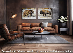 Buffalo painting print goes well as a set with grizzly bear painting print