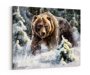 Giclee art print of grizzly bear in winter landscape