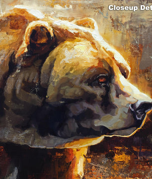 Close up detail of grizzly bear painting wall art showing paint brush stroke detail