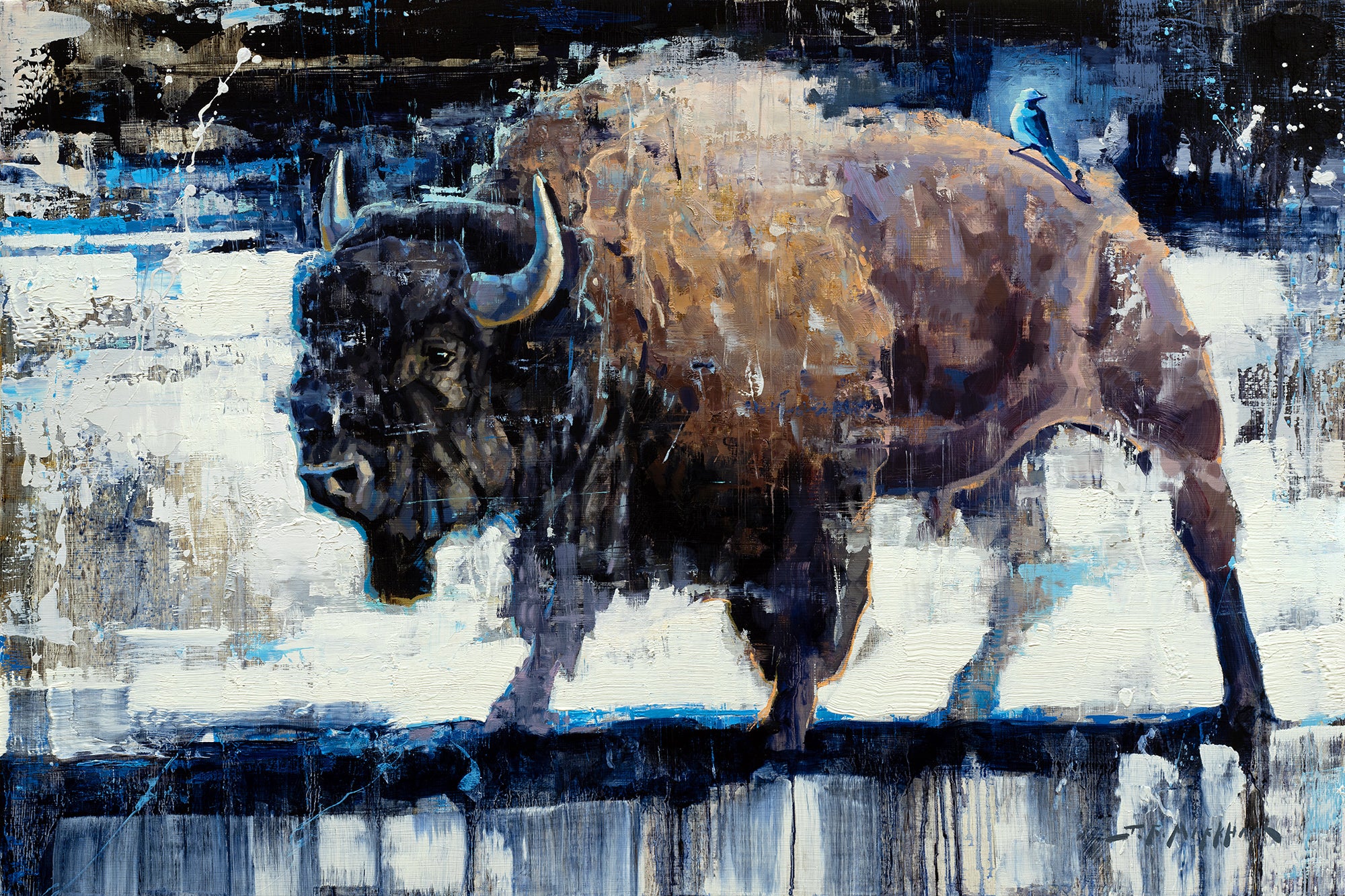 Jerry Markham Boosting A Ride - Buffalo Painting by Jerry Markham Artist