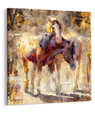 Canvas print of 2 brown horses painting