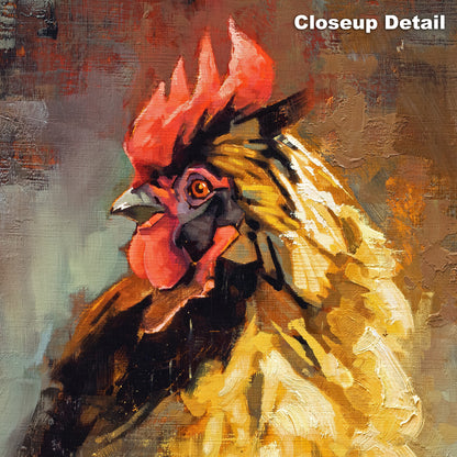 Close up detail of chicken painting wall art showing paint brush detail