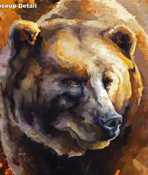Close up detail of grizzly bear painting wall art print