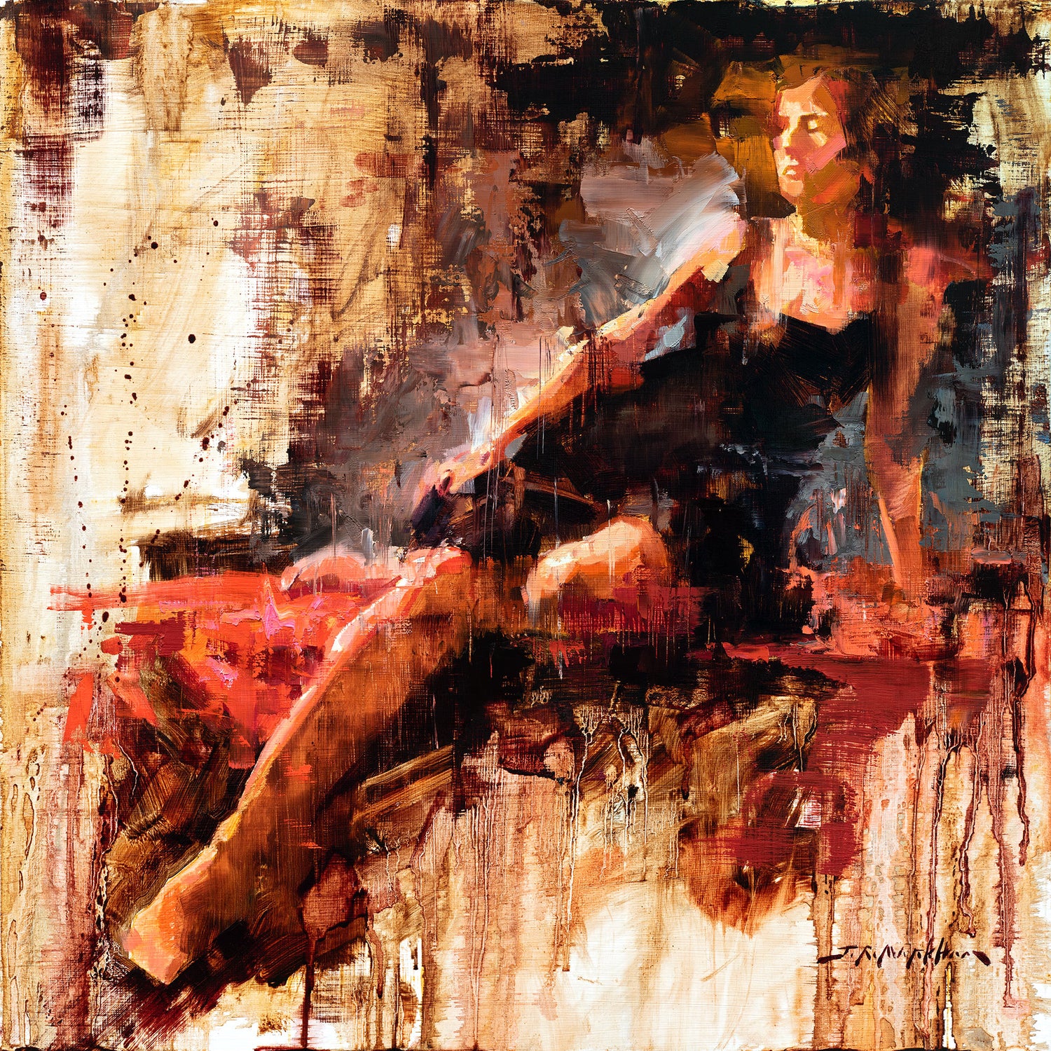 Little Black Dress - original oil painting loose and impressionist of a woman in a black dress by Jerry Markham artist