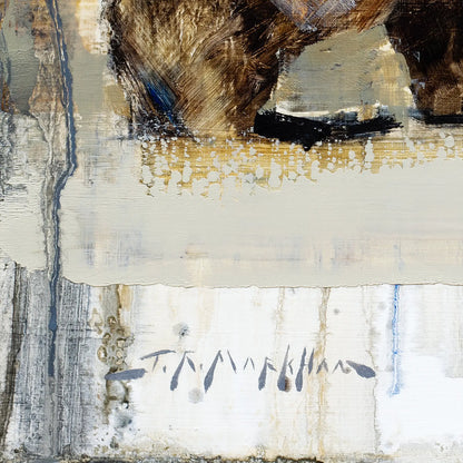 Closeup of bear art print showing paint texture and marks and artist signature