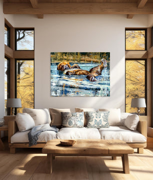 bear art canvas print shown in modern farmhouse living room decor