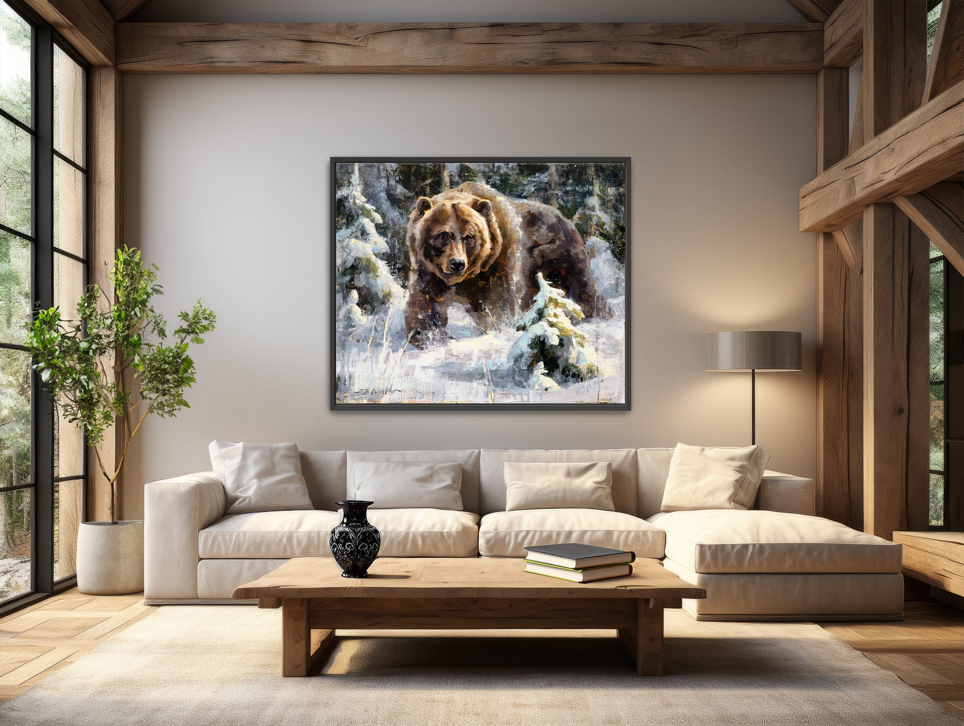 Grizzly bear painting canvas print modern farmhouse wall art