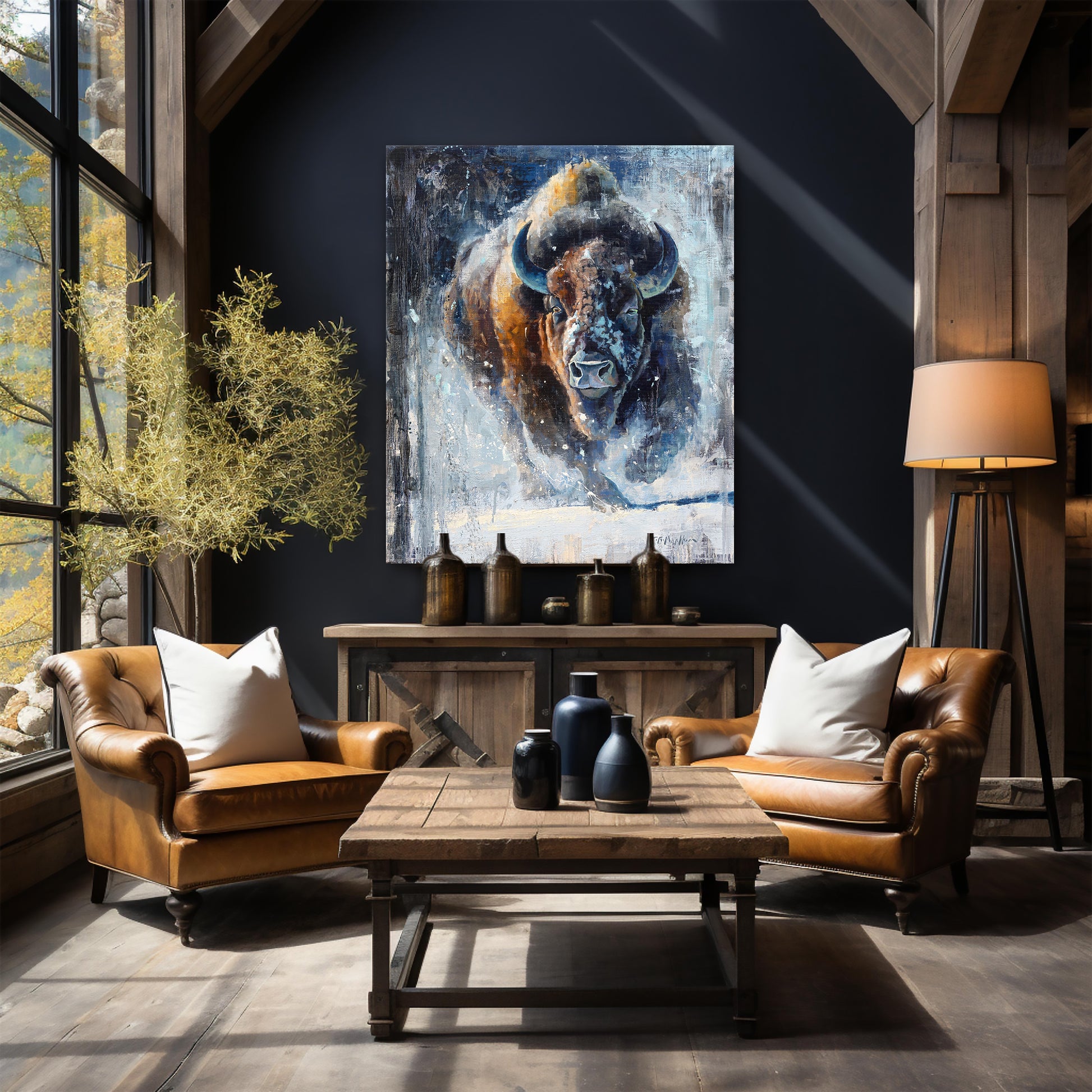 Buffalo art canvas print large wall art available in multiple sizes and framing options to fit any wall space.