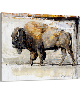 Canvas print wall art of buffalo painting - brown and grey - available in multiple sizes