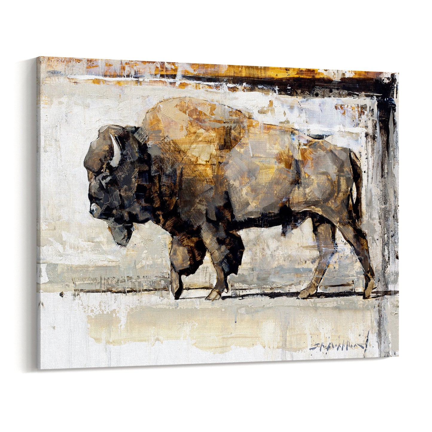 Canvas print wall art of buffalo painting - brown and grey - available in multiple sizes