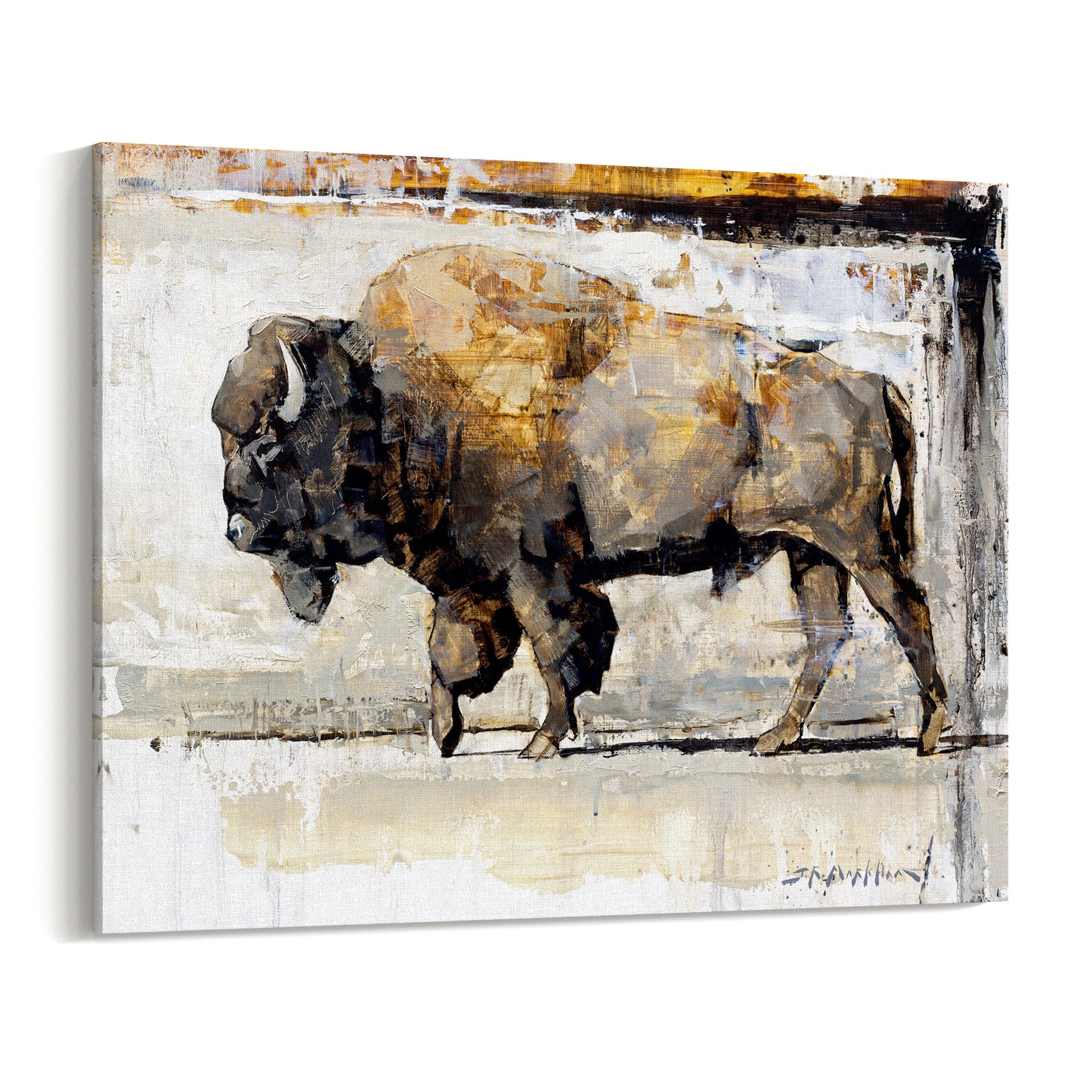 Canvas print wall art of buffalo painting - brown and grey - available in multiple sizes