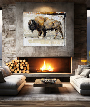Large canvas print wall art of buffalo painting