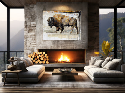 Large canvas print wall art of buffalo painting