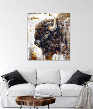 Large wall art canvas print of buffalo impressionistic painting reproduction in neutral tones