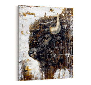 Contemporary black and white painting of a bison - limited edition giclee canvas print available in multiple sizes