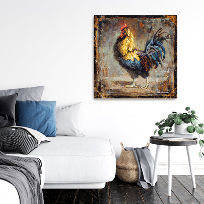Chicken painting print canvas wall art shown in modern farmhouse style decor