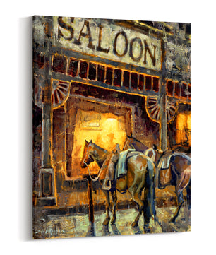 Western wall art saloon painting canvas wrap giclee print