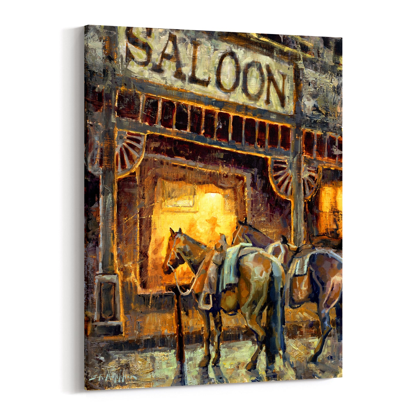 Western wall art saloon painting canvas wrap giclee print