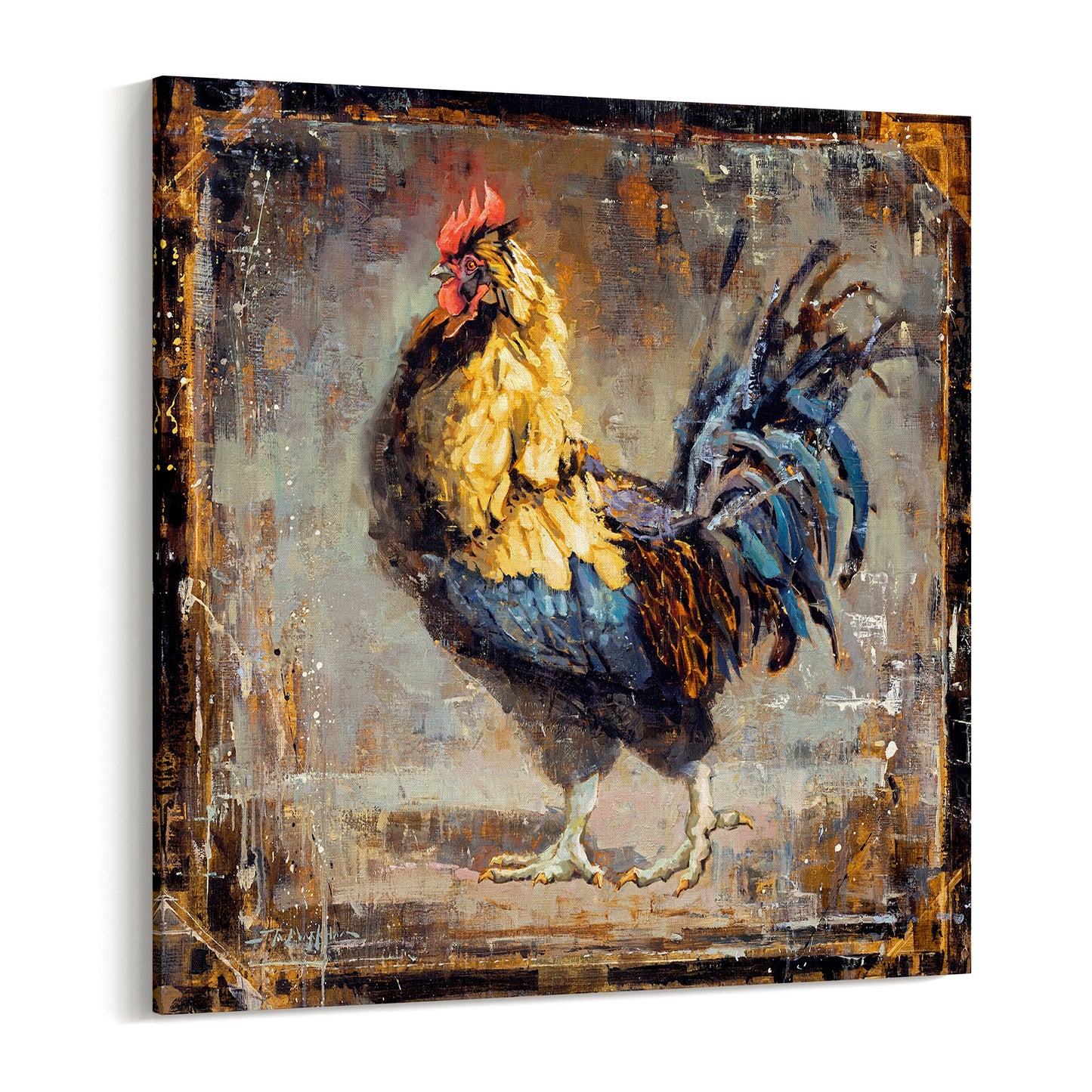 Giclee canvas print of contemporary rooster chicken painting for farmhouse rustic wall art decor