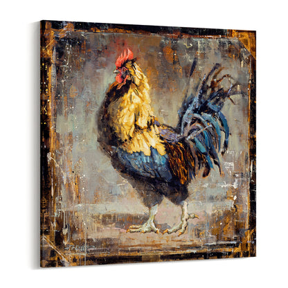 Giclee canvas print of contemporary rooster chicken painting for farmhouse rustic wall art decor