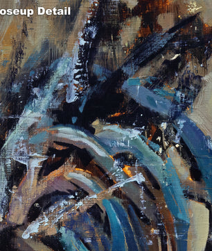 Close up detail of chicken painting wall art showing paint brush stroke detail