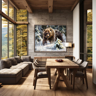 Example of grizzly bear painting large canvas print wall art in modern farmhouse decor