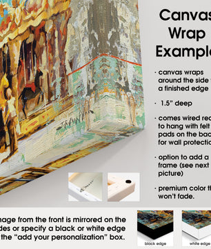 Details of canvas wrap print presentation for wall art