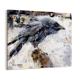 Black white and blue raven painting canvas print wall art