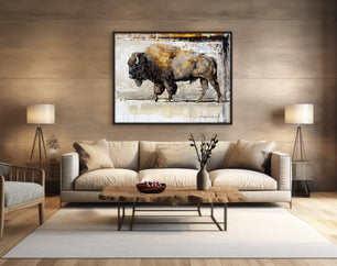 Large framed canvas print wall art of buffalo painting