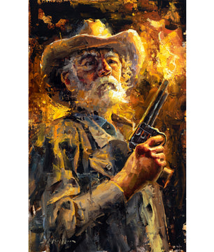 Cowboy art canvas print available in multiple sizes. Cowboy with gun Give Me Liberty by artist Jerry Markham. Cowboy wall art print, cowboy print, cowboy decor, western wall art print, western decor.