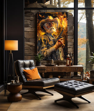 Cowboy art canvas print available in multiple sizes. Cowboy with gun colt titled Give Me Liberty. Cowboy wall art print, cowboy print, cowboy decor, western wall art print, western decor.