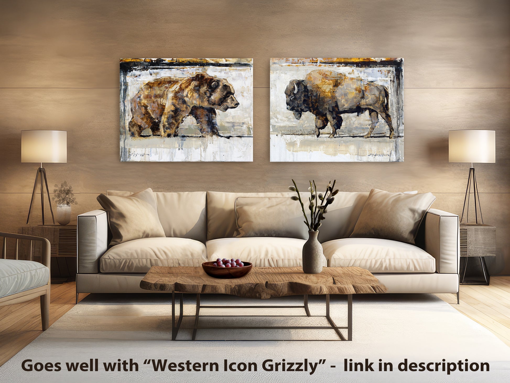 Canvas print buffalo and bear wall art