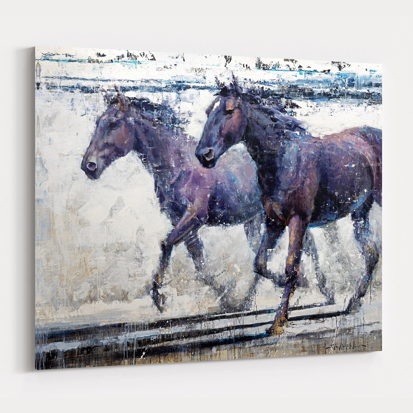 Horse canvas wrap giclee print black white blue purple