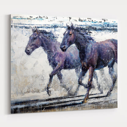 Horse canvas wrap giclee print black white blue purple