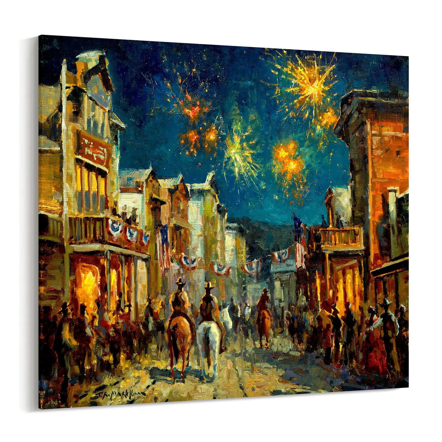Liberty Illuminated - Independence Day Celebration Nighttime Art Canvas Print