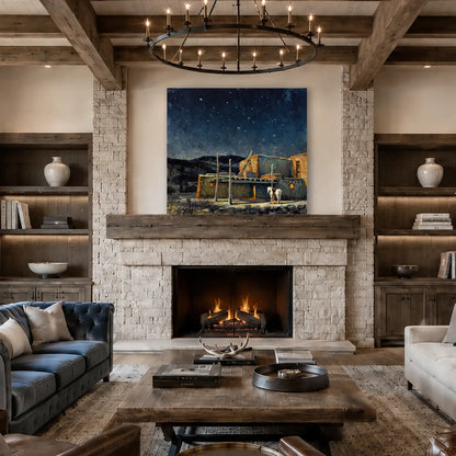 Navajo Nights - Pueblo at Night Southwest Art Canvas Print