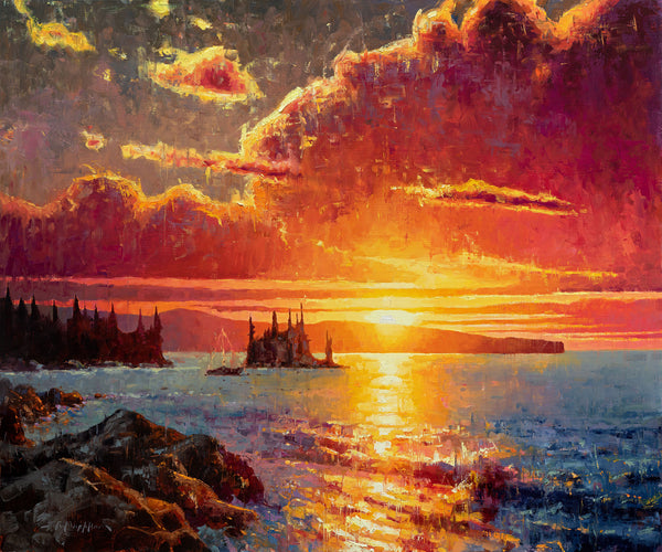 Pacific Gold - 30x36 - Original oil painting ocean sunset pacific coast by Jerry Markham artist