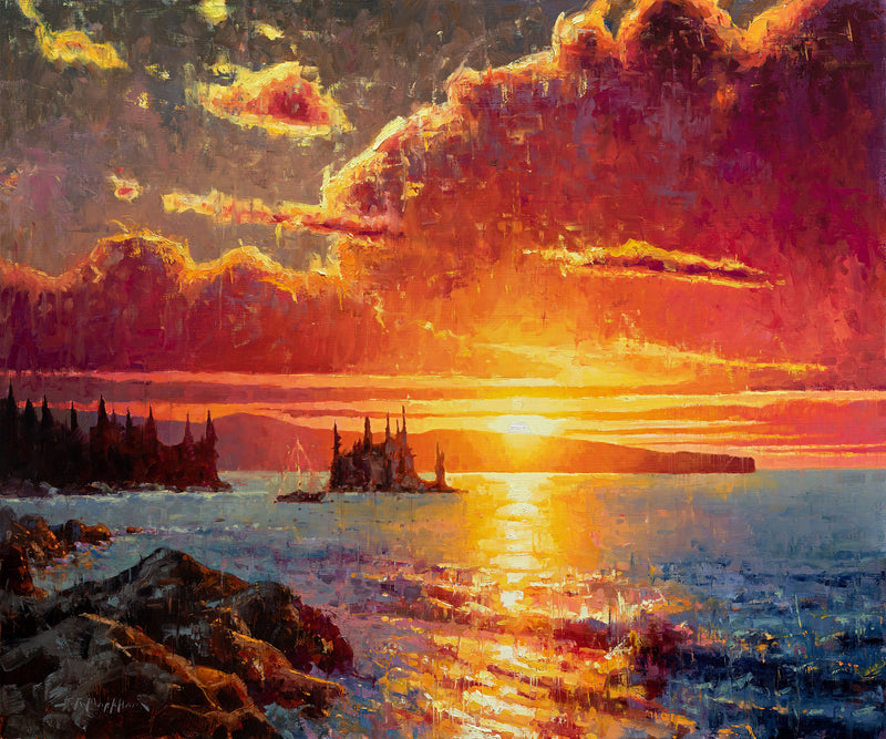Pacific Gold - 30x36 - Original oil painting ocean sunset pacific coast by Jerry Markham artist