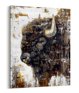 Contemporary black and white painting of a bison - limited edition giclee canvas print available in multiple sizes