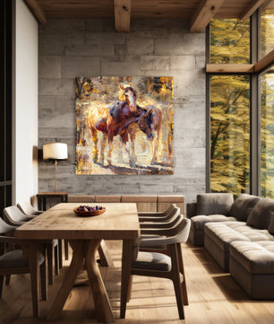 Horse wall art large canvas print limited edition painting of two horses nuzzling impressionist painting. Available in multiple sizes.