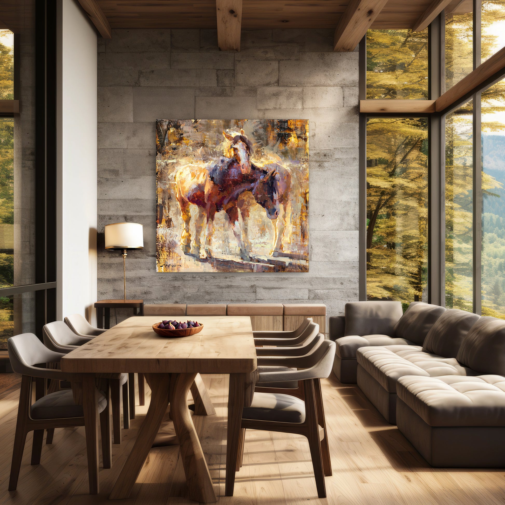 Horse wall art large canvas print limited edition painting of two horses nuzzling impressionist painting. Available in multiple sizes.