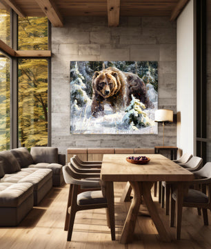 Example of grizzly bear painting large canvas print wall art in modern farmhouse decor