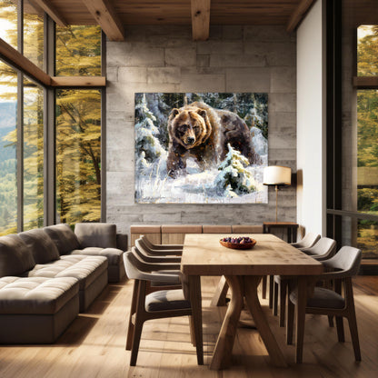 Example of grizzly bear painting large canvas print wall art in modern farmhouse decor