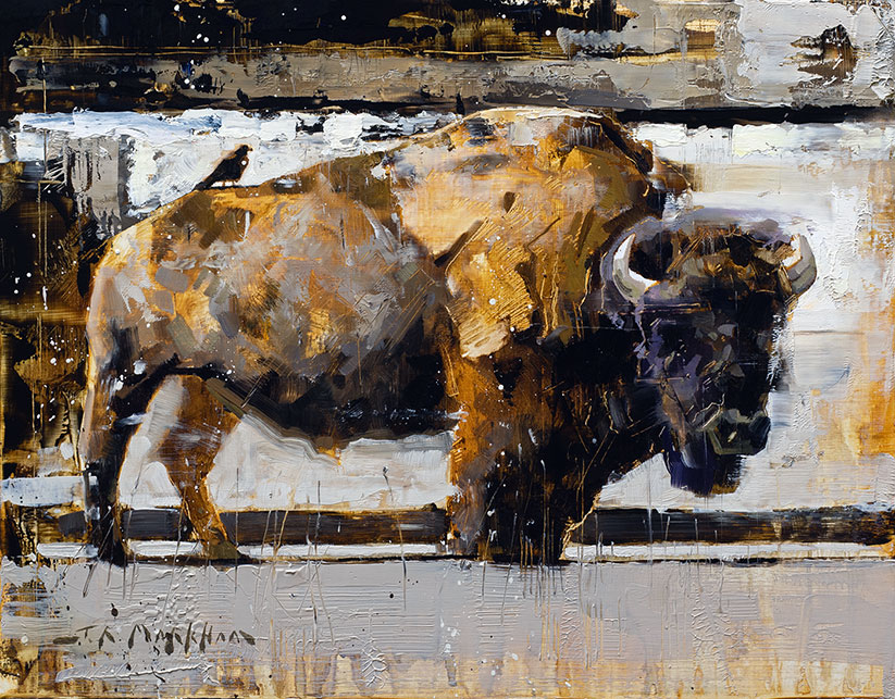 Bird and Bison buffalo painting by Jerry Markham artist