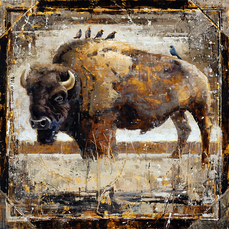 Bison and Blue Bird - buffalo painting by Jerry Markham artist